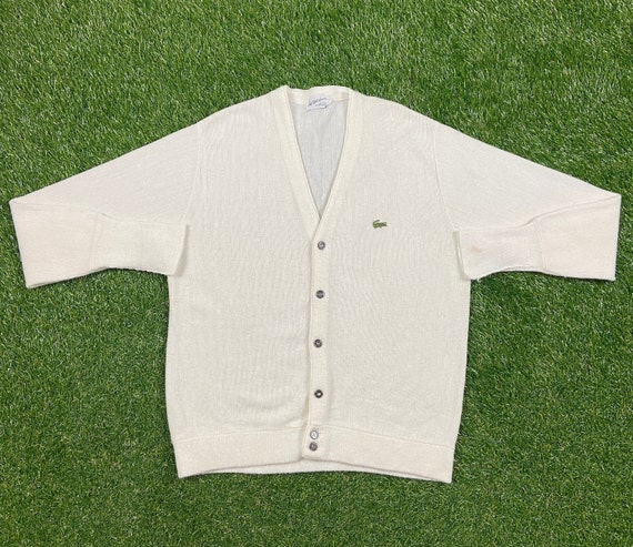 Vintage Lacoste Izod Cardigan Sweater Size Large L White 1980s 80s
