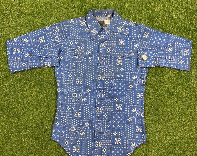 Vintage Maverick Button Down Western Shirt Made USA Size Medium M Classic Blue Cowboy Dress Shirt 1980s 80s Western New Nwt