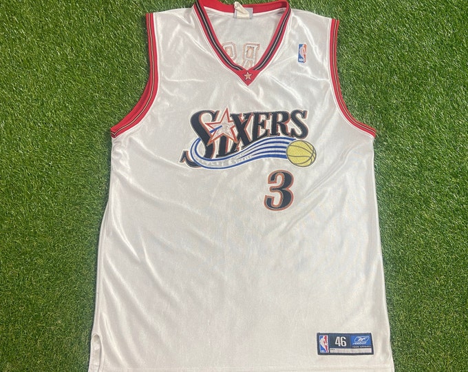 Vintage Philadelphia 76ers Allen Iverson #3 Jersey Reebok Size 46 Large NBA Basketball AI the Answer Philly Pennsylvania 00s Has Flaws