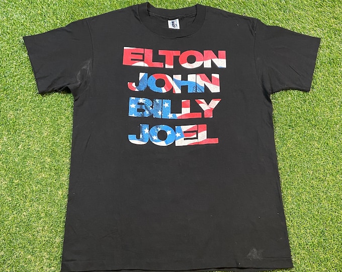 Vintage Billy Joel Elton John T Shirt Tee Made USA Size Xtra Large XL Classic USA Rock Tour Shirt Rare 1990s 90s Gem