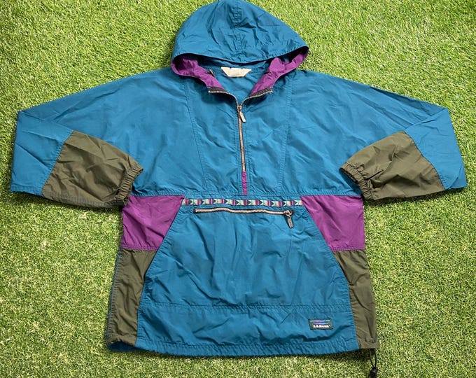 Vintage L.L. Bean Windbreaker Hoodie Jacket Size Medium M Hiking Outdoors Outer Wear Light Rain Coat 1990s 90s