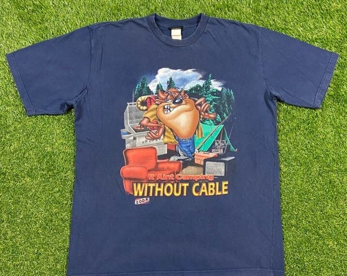 Vintage Looney Tunes Taz T Shirt Tee Size XXL 2XL Cartoon Tazmanian Devil Warner Bros Bugs Bunny Space Jam Camping 1990s 90s