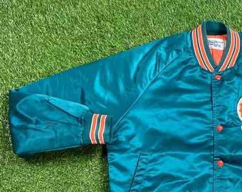 Vintage Miami Dolphins Satin Snap Jacket Bomber Chalk Line Made