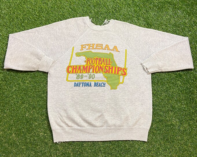 Vintage FHSAA Football Championships 89-90 Crewneck Sweatshirt Made USA Size Large Florida High School Athletic Association Daytona Beach