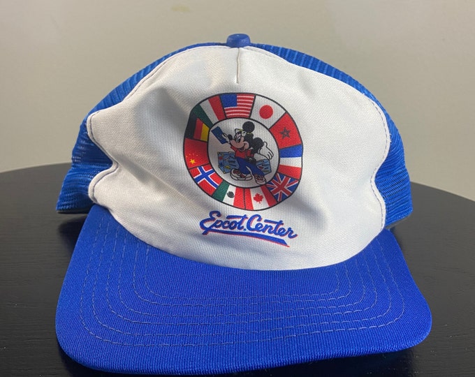 Vintage Epcot Center Snapback Hat Cap Magic Kingdom Walt Disney World Disneyland Mickey Mouse 1990s 90s Brim misshapen can be adjusted