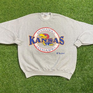 Vintage University of Kansas Crewneck Sweatshirt Made USA Size XXL 2XL NCAA College Basketball Classic Jayhawks 1990s 90s Pull Over