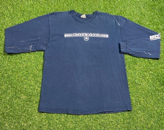 Vintage University of Maine Long Sleeve Shirt Tee Made USA Size Xtra Large XL NCAA College Football Black Bears New England 1990s 90s