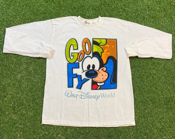 Vintage Goofy Long Sleeve Shirt Size Small S Walt Disney World Magic Kingdom Disneyland Mickey Mouse 1990s 90s