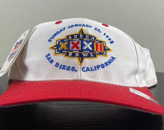 Vintage Super Bowl XXXII Snapback Hat Cap Logo 7 OSFA NFL Football 1990s 90s Brand New With Tags Collectors Pin Original Stadium