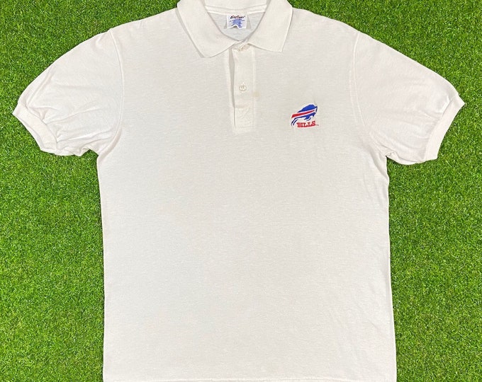 Vintage Buffalo Bills Polo Tee Shirt 1990s 1980s Medium Stedman Blue NFL Football Team New York NY East Division AFC
