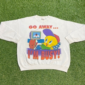 Vintage Tweety Bird Crewneck Sudadera Made USA Large L Looney Tunes Warner Bros Yellow Bird Cartoon Bugs Bunny Taz 1990s 90 Pull Over