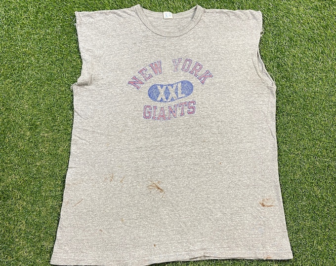 Vintage New York Giants Sleeveless T Shirt Tee Champion Made USA Size XXL 2XL NFL Football Eli Manning 1990s 90s Distressed