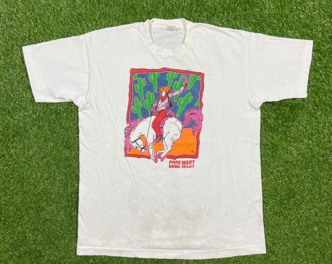 Vintage Code West Skips Boots T Shirt Tee Fruit of the Loom Made USA Size Xtra Large XL Florida #1 Western Outfitters 1990s 90s