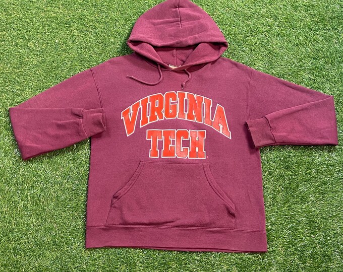 Vintage Virginia Tech University Hoodie Sweatshirt Lee Size Youth XL V Tech NCAA College Football Blacksburg VA Hokies 1990s 90s Pull Over