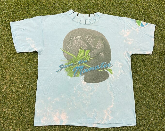 Vintage Save the Manatees T Shirt Tee Size Small S Animals Nature Environment Planet Ocean Sea Life Sea World 1990s 90s