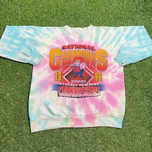Vintage University of Nebraska Cornhuskers 1994 National Champions Tie Dye Crewneck Sweatshirt Made USA Size Large L NCAA College Football