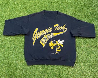 Vintage Georgia Tech Universität Crewneck Sweatshirt Größe S College Basketball Atlanta Gelbe Jacken Pull Oversized 1990er Jahre