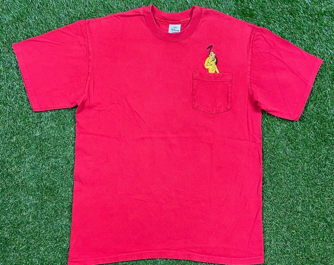 Vintage Pluto Pocket T Shirt Tee The Disney Store Made USA Size Xtra Large XL Walt Disney World Magic Kingdom WDW Disneyland 1990s 90s
