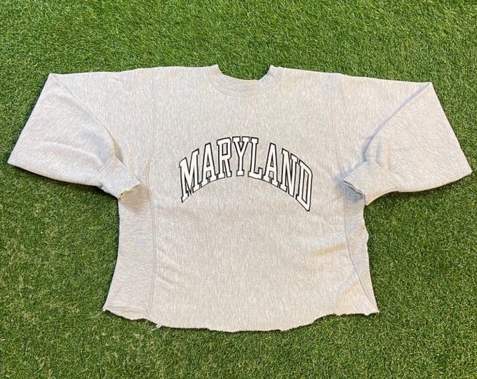 Vintage University of Maryland Terrapins Crop Crewneck Sweatshirt Champion Made USA Size Large L NCAA College DMV 1990s Reverse Weave