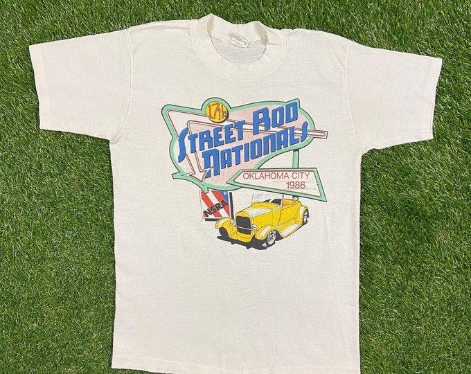Vintage NSRA 17th Annual Street Rod Nationals T Shirt Tee Hef T Made USA Size Medium M 1986 Oklahoma City NASCAR Daytona 500 1980s 80s
