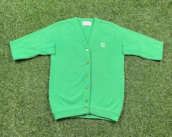 Vintage Green Cardigan Sweater Lady Pickering Size Medium M 1980s 80s Comfy Button Down