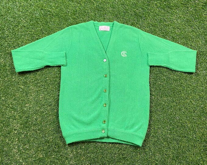 Vintage Green Cardigan Sweater Lady Pickering Size Medium M 1980s 80s Comfy Button Down
