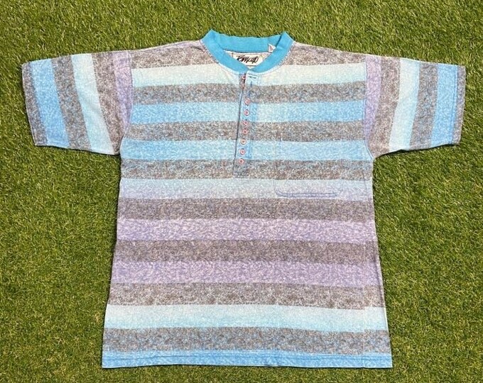 Vintage Striped Cool Pattern T Shirt Tee Tomato Size Medium M Quality Fit Original Classic 1980s 80s