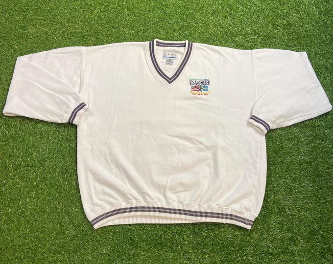 Vintage Tennis USA Vs Sweden Sweater Size XL Caesars Palace New York Serena Williams Andre Agassi 90s