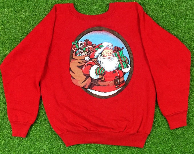 Ugly Christmas Sweater Vintage Tacky Holiday Party Merry Women's Santa Classic Men's Medium Xmas 80s 90s Xmas Santa Delivering Gifts Snowman