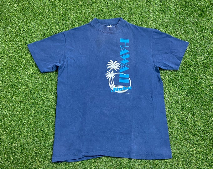Vintage Hawaii T Shirt Tee Hanes Made USA Size Large L Beautiful Island of USA Palm Trees Beach Maui Honolulu 1990s 90s