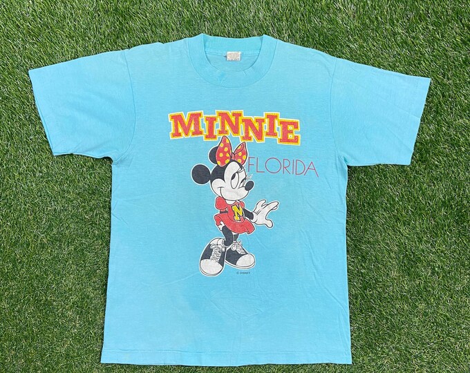 Vintage Minnie Mouse Florida T Shirt Tee Velva Sheen Made USA Size Medium M Walt Disney World Disneyland WDW Magic Kingdom Mickey Mouse