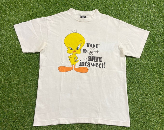 Vintage Looney Tunes T Shirt Tee Made USA Size Large L Tweety Bird Sylvester the Cat Warner Bros Classic Cartoon 1990s 90s