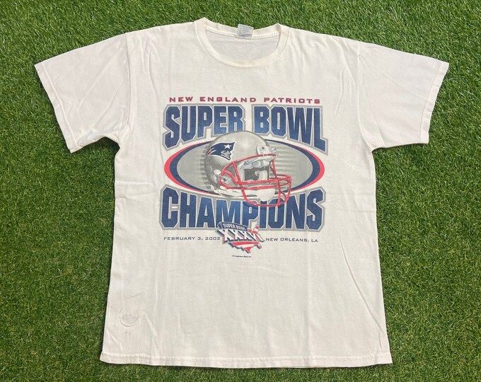 Vintage New England Patriots Super Bowl XXXVI T Shirt Tee Delta Size Large L NFL Football Boston Massachusetts Tom Brady 1990s 90s