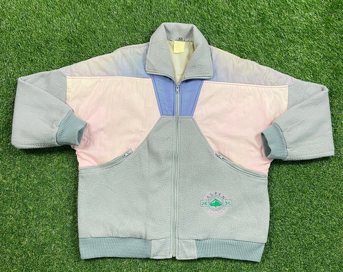 Vintage Aspen Colorado Zip Up Jacket Size Medium M Boulder Denver 1990s 90s Fleece Pink