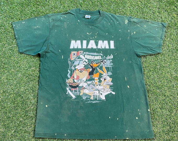 Vintage University of Miami Hurricanes T Shirt Tee Size Xtra Large 305 The U Miami Style Florida NCAA College Football Orange Looney Tunes