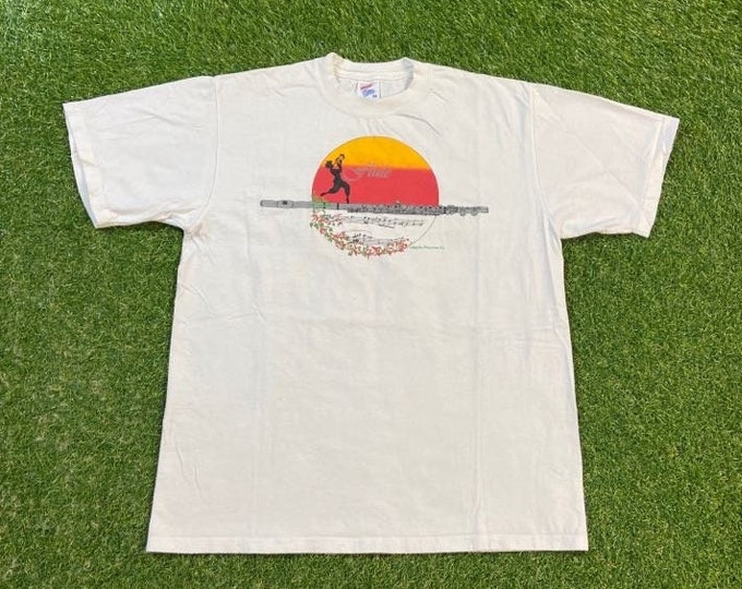 Vintage Flute T Shirt Tee Jerzees Made USA Size Medium M Classical Music Baroque Wolfgang Amadeus Mozart JS Bach Beethoven Art 1990s 90s