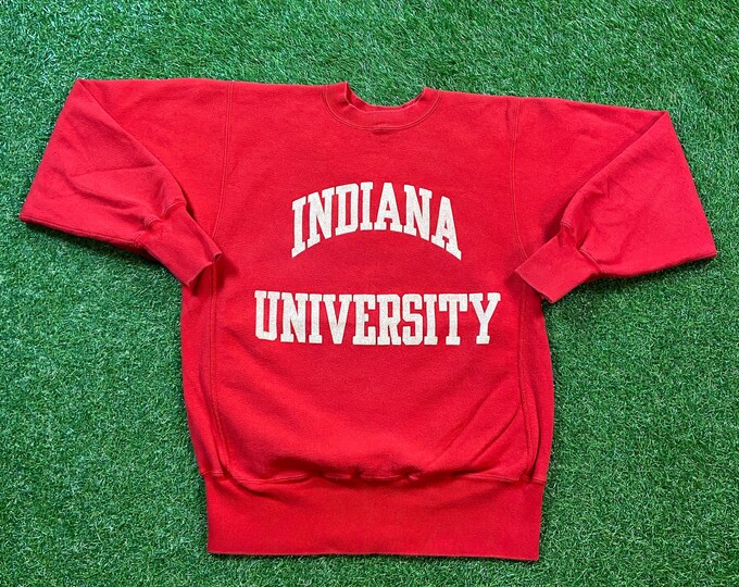 Vintage Indiana University Hoosiers Crewneck Sweatshirt Champion Made USA Large L NCAA College Basketball IU Pull Over Reverse Weave 90s