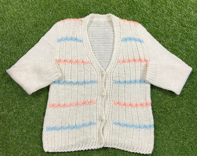Vintage White Cardigan Sweater Size Small S 1980s 80s Comfy Button Down Warm