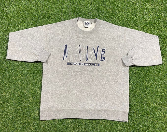 Vintage Maine Crewneck Sweatshirt Lee Sport Made USA Size Large L New England Pull Over Comfy Warm 1990s 90s