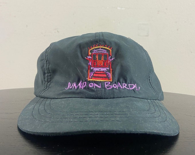 Vintage Jump on Board Strap Back Hat OSFA San Francisco California Trolley Substation Train Railroad 1990s 90s