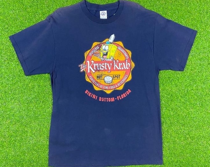Vintage SpongeBob SqarePants Krusty Krab Bikini Bottom Florida Graphic Tee T Shirt NIckelodeon Delta Large L Vintage Animation Brand New Tag