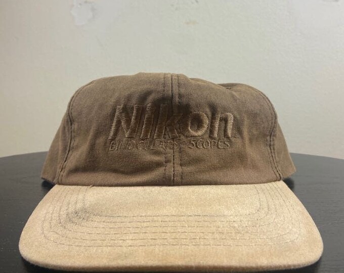 Vintage Nikon Binoculars Scopes Strap Back Hat M&B Headwear Made USA OSFA Cameras Photography Hunting Nature Bass Pro Shop 1990s 90s