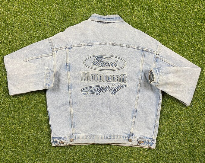Vintage Ford Motorcraft Racing Jean Jacket Size Large L American USA Classic Blue Jean Jacket Button Down 1990s 90s