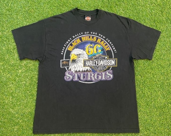 Vintage Harley Davidson Sturgis T Shirt Tee Made USA Size Xtra Large XL 60th Anniversary HOG 3D Eagle Motorcycle Truckers Biker 90s