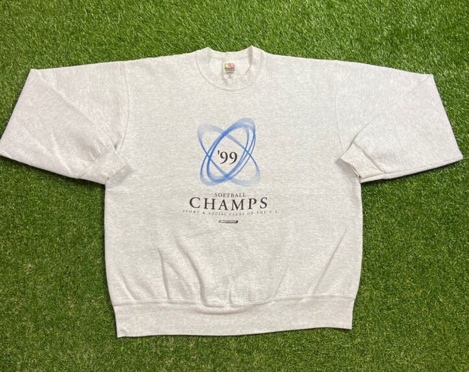 Vintage Softball Champs Crewneck Sweatshirt Made USA Size XL Sport and Social Clubs MLB Baseball Quality Great Fit Original 90s Pull Over