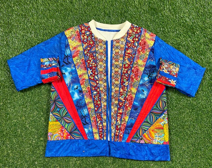 Vintage Blue Floral Jacket Size Small S Flowers Quality Classic Fit 1990s 90s