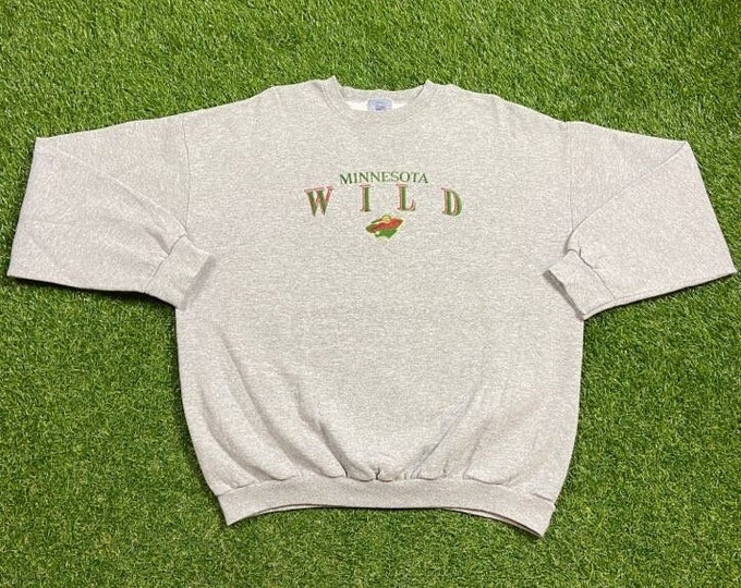 Vintage Minnesota Wild Crewneck Sweatshirt Logo 7 Made USA Size Xtra Large XL NHL Hockey 1990s 90s Pull Over Oversized