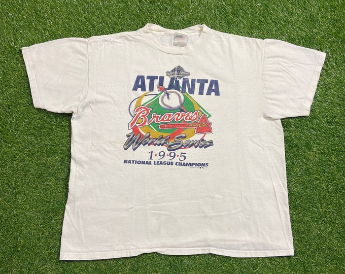 Vintage Atlanta Braves T Shirt Tee Size Xtra Large XL MLB Baseball World Series ATL Georgia Hank Aaron 1990s 90s
