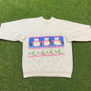 Vintage Winter Cats Crewneck Sweatshirt Fruit of the Loom Made USA Size Large L Kitten Kitty Feline Classic Animal Graphic Pull Over