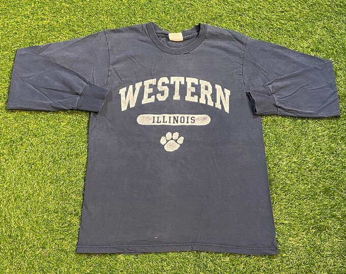 Vintage Western Illinois University Long Sleeve Shirt Made USA Size Medium M Classic College Macomb IL 1990s 90s